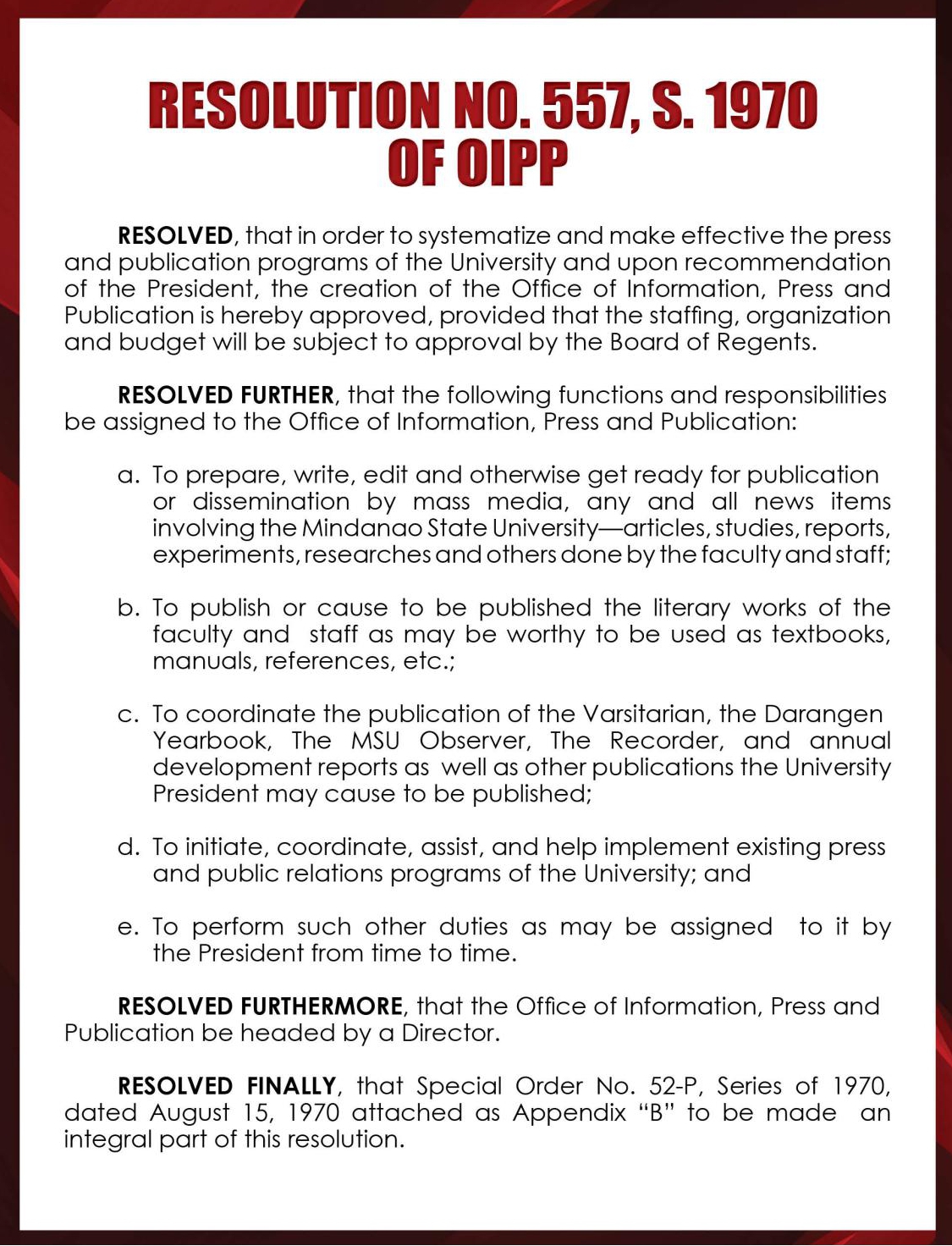 BOR Resolution of OIPP