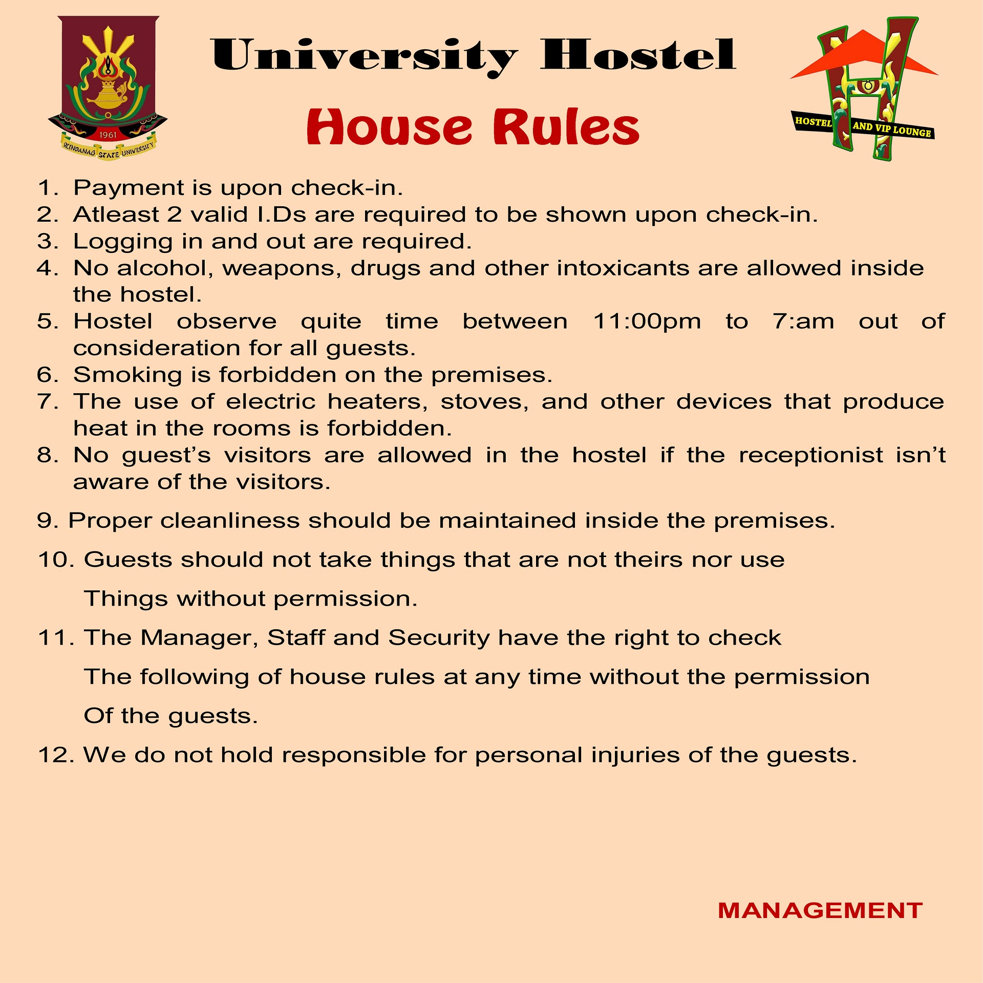 hostel House rules